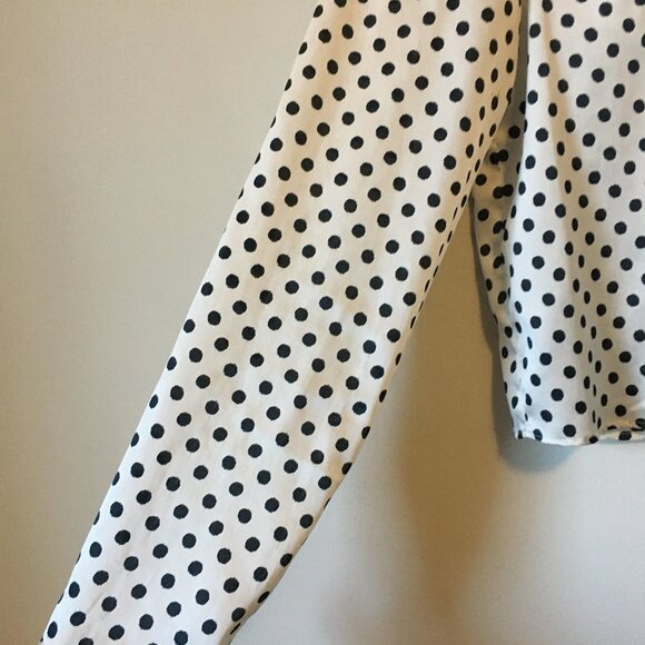 Zara Monochrome Polka Dot Print Long Sleeve Cropped Top - Picture 5 of 15